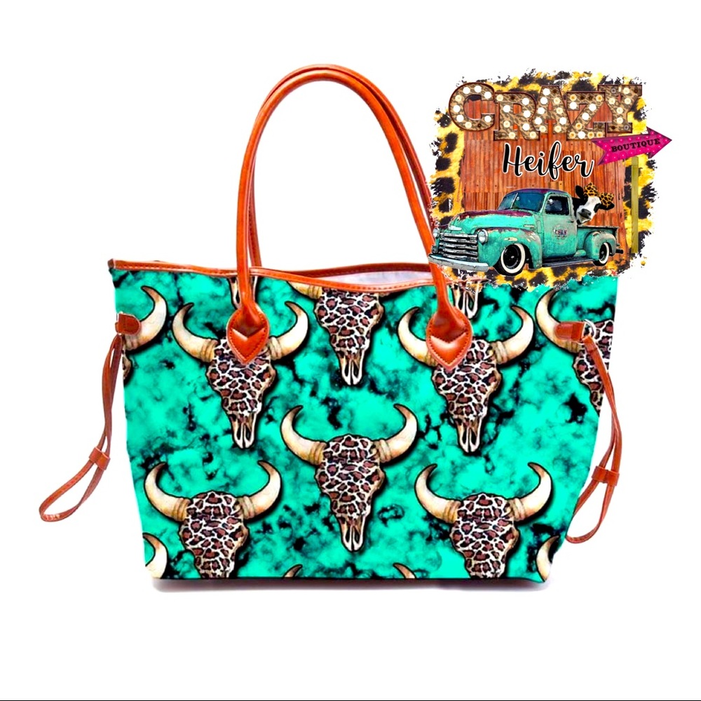 🐮 Turquoise Bull Leopard Skull Tote 🐮